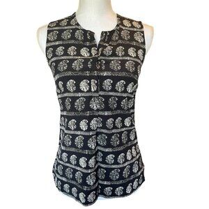 Madewell XS Sleeveless Black Ivory Stripe Print Top With Snap Front Blouse Shirt